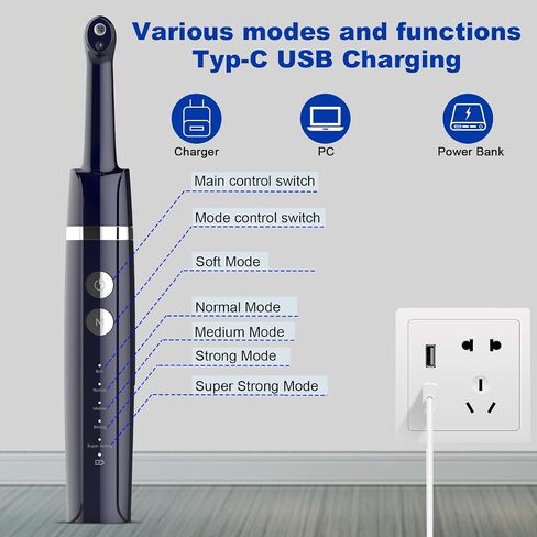 Tooth Polisher,Teeth Polishing Kit for Daily Cleaning,Polishing Then Whitening of Tooth (Professional Toothpaste Include),USB Rechargeable Dental Polisher with LED Light,6 Heads,5 Speed Modes in Kuwait