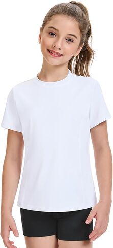 HASMES Girls Athletic Shirts Short Sleeve Active T-Shirts,Basic Tee Tops,Sports Activewear for Kids Teens in Kuwait