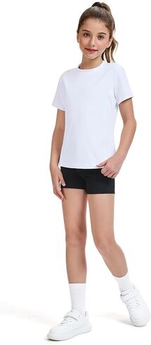 HASMES Girls Athletic Shirts Short Sleeve Active T-Shirts,Basic Tee Tops,Sports Activewear for Kids Teens in Kuwait