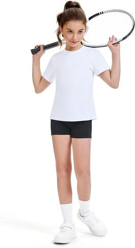 HASMES Girls Athletic Shirts Short Sleeve Active T-Shirts,Basic Tee Tops,Sports Activewear for Kids Teens in Kuwait