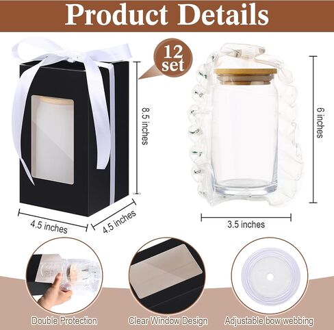 28 PCS مربع هدايا Tumbler مع حقيبة الفقاعات وشريط لصناديق المعارض الزجاجية ، صندوق هدايا صافي مع أغطية النوافذ لزجاج 12oz 16oz Can Tumbling charping (White) in Saudi Arabia