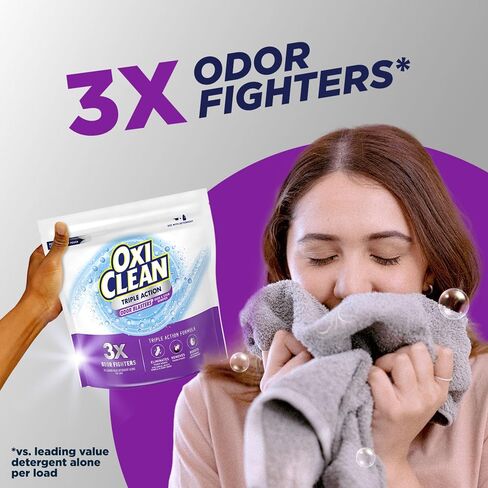 Oxiclean Triple Action رائحة الرائحة ومسحوق مزيل وصمة عار ، استخدام مع المنظفات ، يزيل الروائح الصعبة ويزيل البقع ، آمنة اللون وخالية من الكلور ، 4 رطل in Kuwait