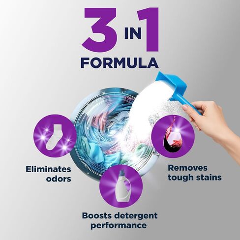 Oxiclean Triple Action رائحة الرائحة ومسحوق مزيل وصمة عار ، استخدام مع المنظفات ، يزيل الروائح الصعبة ويزيل البقع ، آمنة اللون وخالية من الكلور ، 4 رطل in Kuwait