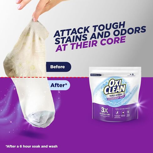 Oxiclean Triple Action رائحة الرائحة ومسحوق مزيل وصمة عار ، استخدام مع المنظفات ، يزيل الروائح الصعبة ويزيل البقع ، آمنة اللون وخالية من الكلور ، 4 رطل in Kuwait