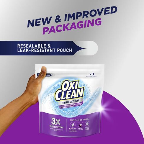 Oxiclean Triple Action رائحة الرائحة ومسحوق مزيل وصمة عار ، استخدام مع المنظفات ، يزيل الروائح الصعبة ويزيل البقع ، آمنة اللون وخالية من الكلور ، 4 رطل in Kuwait