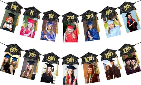 Black Glitter K-12 التخرج صورة لافتة روضة الأطفال إلى لافتة صورة التخرج من الصف الثاني عشر لزخارف حفلة التصوير 2025 in Kuwait