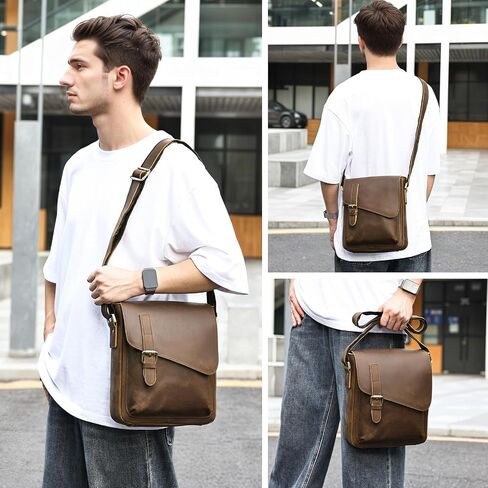 Mens Genuine Leather Messenger Bag Vintage Man Shoulder Crossbody Bags Stachel Purse Working Handbags in Saudi Arabia