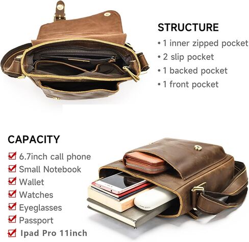 Mens Genuine Leather Messenger Bag Vintage Man Shoulder Crossbody Bags Stachel Purse Working Handbags in Saudi Arabia