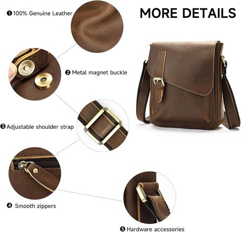 Mens Genuine Leather Messenger Bag Vintage Man Shoulder Crossbody Bags Stachel Purse Working Handbags in Saudi Arabia