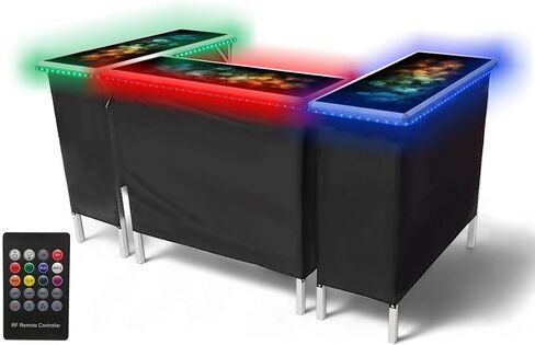 partypong قابلة للطي محمولة Triple Bar مع مصابيح LED ، عن بُعد اللاسلكي ، تنانير 2 بار ، رف التخزين ، وحالة حمل - أسود in Kuwait