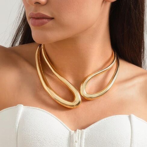 LILIE&WHITE Gold Collar Necklace For Women Choker Necklace Adjustable Open Gold Chunky Necklaces Trendy Hypoallergenic Chunky Choker Collar Statement Necklace Chic Jewelry in Saudi Arabia