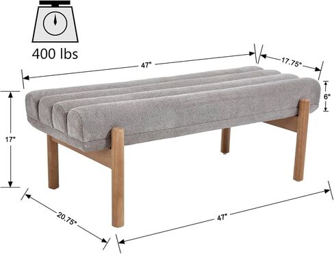 VESCASA Upholstered End of Bed Bench with Solid Wood Legs, Modern 47" W Entryway Bench with Comfortable Soft Cushion Seat for Living Room, Bedroom, Hallway, Chenille White in Kuwait