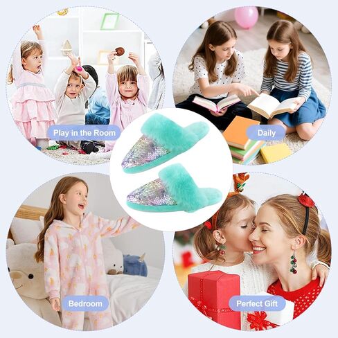 Orthoshoes Girls Sequined Fluffy Slippers, Faux Fur Memory Foam, Non-Slip Indoor House Shoes in Kuwait