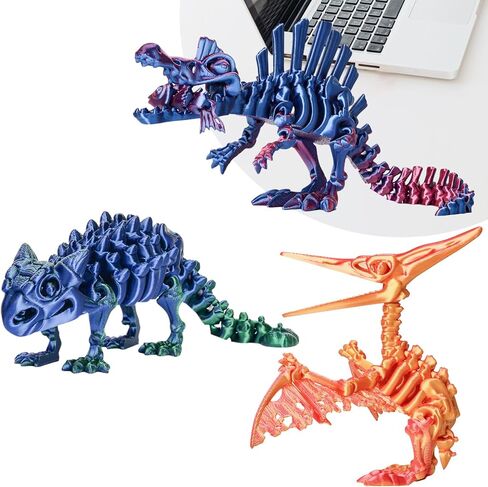3PCS 3D Printed Dinosaur Skeletons, 3D Printed Dragon Animals Toys, T-Rex Triceratops Stegosaurus Fidget Toys Adults Desk, Poseable with Articulated Joints, Home Decor, Stress Relief Toy in Kuwait