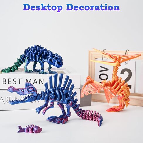 3PCS 3D Printed Dinosaur Skeletons, 3D Printed Dragon Animals Toys, T-Rex Triceratops Stegosaurus Fidget Toys Adults Desk, Poseable with Articulated Joints, Home Decor, Stress Relief Toy in Kuwait