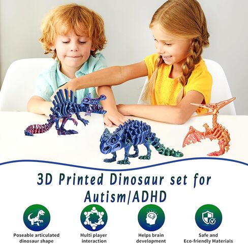3PCS 3D Printed Dinosaur Skeletons, 3D Printed Dragon Animals Toys, T-Rex Triceratops Stegosaurus Fidget Toys Adults Desk, Poseable with Articulated Joints, Home Decor, Stress Relief Toy in Kuwait