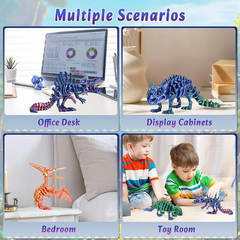 3PCS 3D Printed Dinosaur Skeletons, 3D Printed Dragon Animals Toys, T-Rex Triceratops Stegosaurus Fidget Toys Adults Desk, Poseable with Articulated Joints, Home Decor, Stress Relief Toy in Kuwait