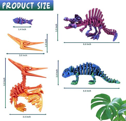 3PCS 3D Printed Dinosaur Skeletons, 3D Printed Dragon Animals Toys, T-Rex Triceratops Stegosaurus Fidget Toys Adults Desk, Poseable with Articulated Joints, Home Decor, Stress Relief Toy in Kuwait