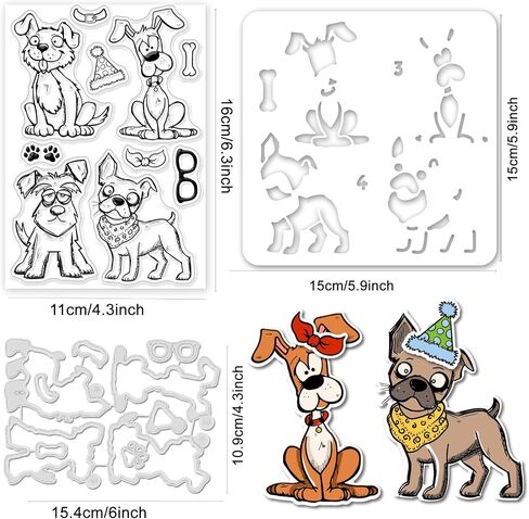GLOBLELAND Cartoon Dog Silicone Clear Stamps Metal Funny Dog Cutting Die Cuts Geometric Dog Claw Background PET Paint Craft Stencils Template for Card Making and DIY Embossing Scrapbooking in Saudi Arabia