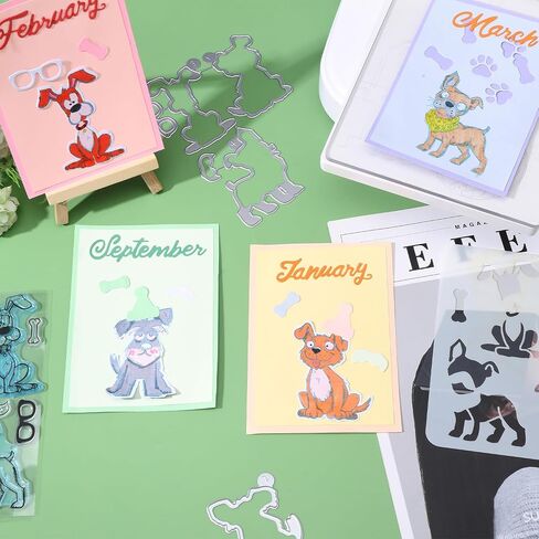GLOBLELAND Cartoon Dog Silicone Clear Stamps Metal Funny Dog Cutting Die Cuts Geometric Dog Claw Background PET Paint Craft Stencils Template for Card Making and DIY Embossing Scrapbooking in Saudi Arabia