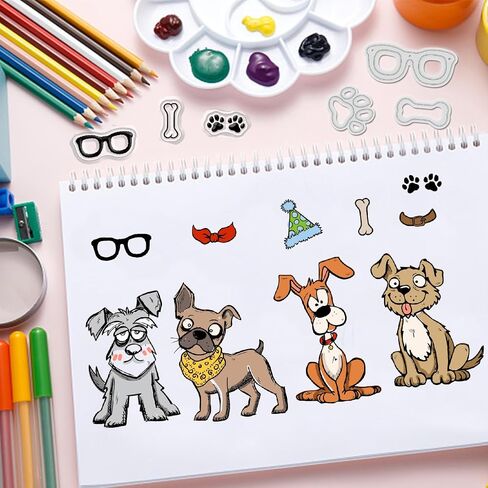 GLOBLELAND Cartoon Dog Silicone Clear Stamps Metal Funny Dog Cutting Die Cuts Geometric Dog Claw Background PET Paint Craft Stencils Template for Card Making and DIY Embossing Scrapbooking in Saudi Arabia