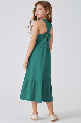 Girls Summer Maxi Dress Sleeveless Back Detailed Tiered Sundress with Pockets 5-12 Years in Saudi Arabia