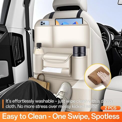 Backseat Car Organizer Leather Kick Mats Seat Back Protector for Kids Drivers with Large Capacity 6 Storage Pockets Waterproof Back of Seat Car Organizers for Tesla Model Y 3 X S Cybertruck in Saudi Arabia
