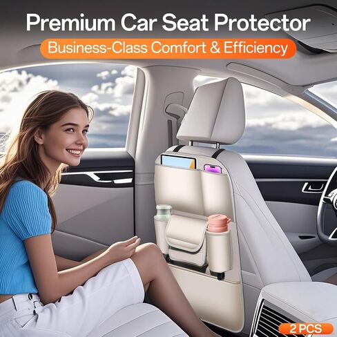 Backseat Car Organizer Leather Kick Mats Seat Back Protector for Kids Drivers with Large Capacity 6 Storage Pockets Waterproof Back of Seat Car Organizers for Tesla Model Y 3 X S Cybertruck in Saudi Arabia