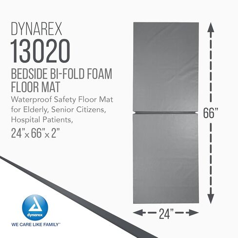 Dynarex Bedside Bi-Fold Foam Floor Mat - Waterproof Safety Floor Mat for Elderly & Hospital Patients - Accident & Fall Prevention Pad, Gray - 24" x 66" in Kuwait