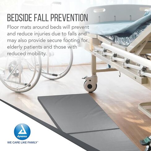 Dynarex Bedside Bi-Fold Foam Floor Mat - Waterproof Safety Floor Mat for Elderly & Hospital Patients - Accident & Fall Prevention Pad, Gray - 24" x 66" in Kuwait