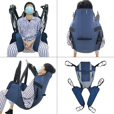 حجم حبال شبكية شبكية شبكية رفع المريض ، رافعات كاملة من الجسم مع دعم الرأس والظهر ، فتحات الساق المقسمة المبطنة مع فتحة كومود ، 5 مقابض ، 6 أحزمة ، نقل حبال للمسنين in Kuwait