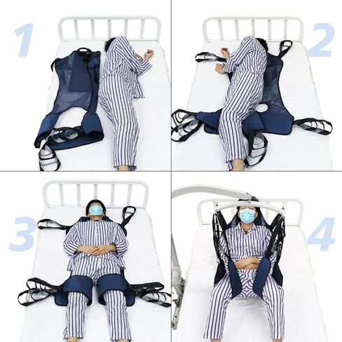 حجم حبال شبكية شبكية شبكية رفع المريض ، رافعات كاملة من الجسم مع دعم الرأس والظهر ، فتحات الساق المقسمة المبطنة مع فتحة كومود ، 5 مقابض ، 6 أحزمة ، نقل حبال للمسنين in Kuwait