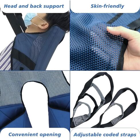 حجم حبال شبكية شبكية شبكية رفع المريض ، رافعات كاملة من الجسم مع دعم الرأس والظهر ، فتحات الساق المقسمة المبطنة مع فتحة كومود ، 5 مقابض ، 6 أحزمة ، نقل حبال للمسنين in Kuwait