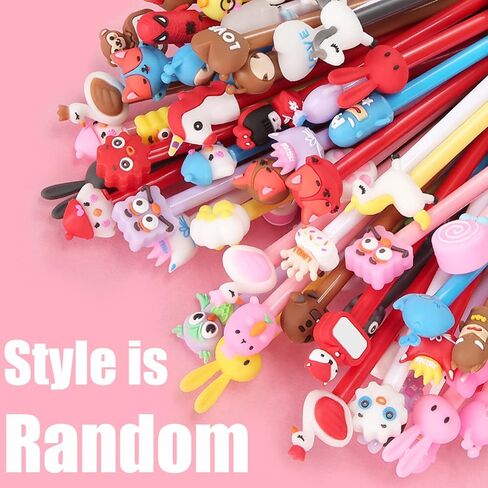 50 Pcs Cute Cartoon Pens for Kids, Random Novelty Kawaii Gel Black Ink Pens Bulk, Back to School Assorted Cool Writing Pen for Student Gift, School Office Home Supplies Present in Saudi Arabia