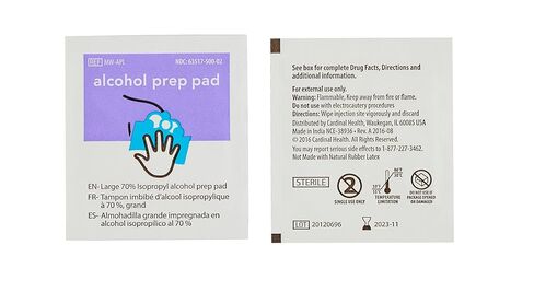 Cardinal Health MW-APL Individually Packaged 70% Isopropyl Alcohol Prep Pad - 9 x 4.5 cm - Non-Woven Pad - Topical Antiseptic - Prepare Skin for Injections - 2 Ply - Large - 1 Box of 200 Each in Saudi Arabia