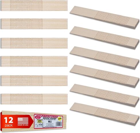 Prescored Wood Shims for Leveling (12 Shims) 8-Inch Length - Professional Quick-Snap Scored Pine Wooden Wedges to Level Doors, Windows, Indoor Cabinets, Counters, Drywall - Made in The USA in Kuwait
