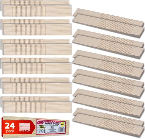 Prescored Wood Shims for Leveling (12 Shims) 8-Inch Length - Professional Quick-Snap Scored Pine Wooden Wedges to Level Doors, Windows, Indoor Cabinets, Counters, Drywall - Made in The USA in Kuwait