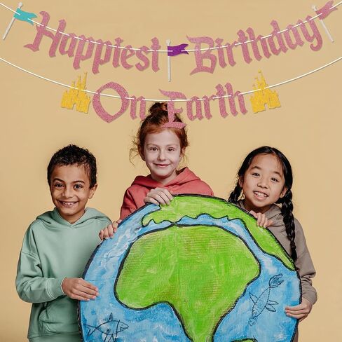 أسعد عيد ميلاد على الأرض لافتة - موضوع القلعة Bday لافتة ، مضحك الأميرة قلعة عيد ميلاد ديكورات الذهب بريق الذهب in Kuwait