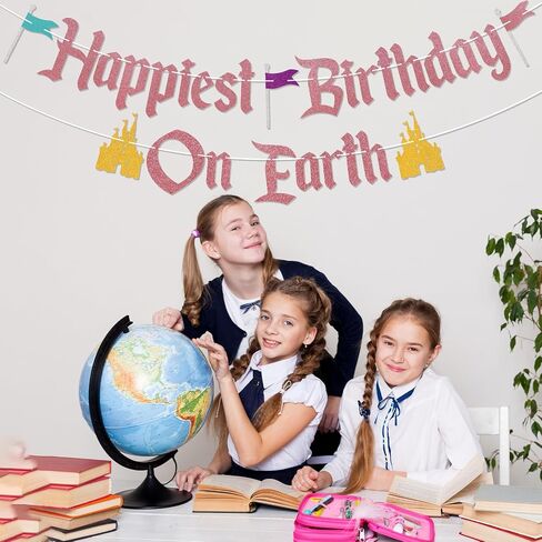 أسعد عيد ميلاد على الأرض لافتة - موضوع القلعة Bday لافتة ، مضحك الأميرة قلعة عيد ميلاد ديكورات الذهب بريق الذهب in Kuwait