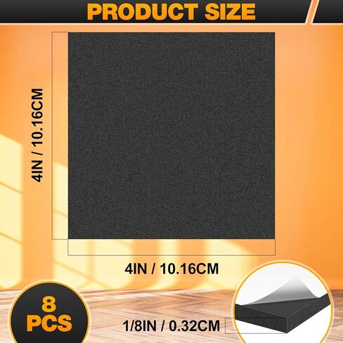MYFAMIREA 8 PCS Adhesive Foam Padding Sheets Closed Cell Self Adhesive Sticky Foam Pads, 1/8" Thick 4'' x 4'' Neoprene Rubber Sheets Non-Slip Insulation Pads Vibration for Furniture Crafts Cars, Black in Saudi Arabia