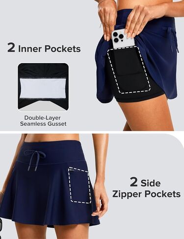 FitsT4 Sports Women's High Waisted 15" Swim Skirts Skort with Shorts 4 Pockets Bathing Suit Swimwear Swimsuit Bottoms in Kuwait