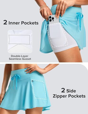 FitsT4 Sports Women's High Waisted 15" Swim Skirts Skort with Shorts 4 Pockets Bathing Suit Swimwear Swimsuit Bottoms in Kuwait