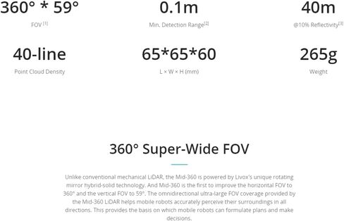 LIVOX MID-360 LIDAR الحد الأدنى من نطاق الكشف الأصلي للروبوتات ذاتية القيادة (مع موصل) in Kuwait