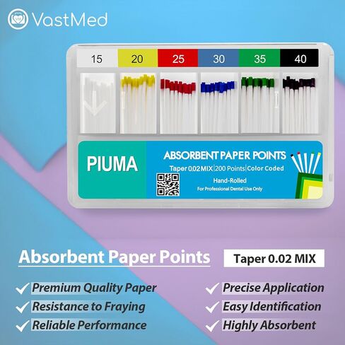 200 PCs Dental Grade Piuma Absorbent Paper Points #15-40 Mixed by VASTMED | Tapper for Dental Endo Endodontic Sterile in Saudi Arabia