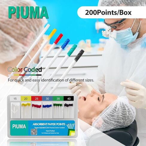 200 PCs Dental Grade Piuma Absorbent Paper Points #15-40 Mixed by VASTMED | Tapper for Dental Endo Endodontic Sterile in Saudi Arabia