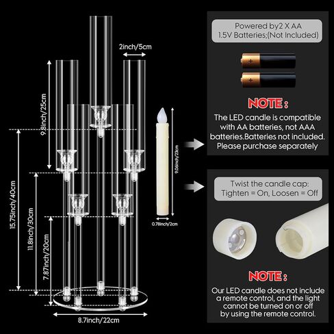 8 Set 5 Arm Acrylic Candelabra Centerpieces, Mjkeomo 27'' Tall Clear Candle Holder for Tables, Candlesticks Holder with Lampshade for Wedding Fireplace Dinner Party Decor Fit 0.87'' LED Candle in Saudi Arabia