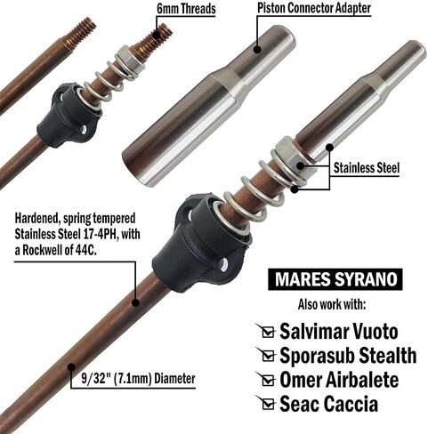 9/32" (7mm) Pneumatic Speargun Spear Shafts 17-4PH Hardened Stainless Steel Rockwell 44C with 6 mm Threads - Includes Slide Ring, Spring and Adapter in Saudi Arabia