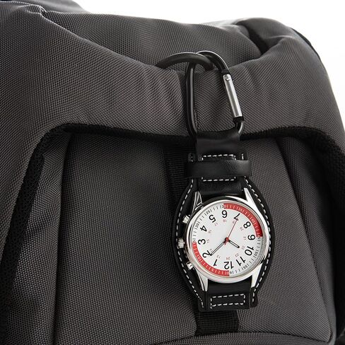 JewelryWe Backpack Clip-on FOB Watches: Buckle Key Ring Pocket Watch with Detachable Leather Strap Watches Set in Saudi Arabia