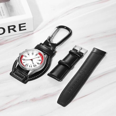 JewelryWe Backpack Clip-on FOB Watches: Buckle Key Ring Pocket Watch with Detachable Leather Strap Watches Set in Saudi Arabia