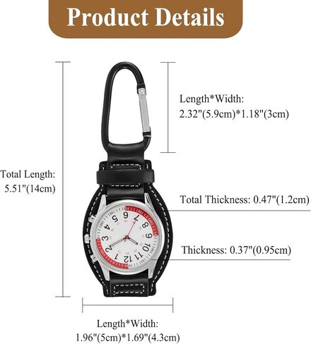 JewelryWe Backpack Clip-on FOB Watches: Buckle Key Ring Pocket Watch with Detachable Leather Strap Watches Set in Saudi Arabia